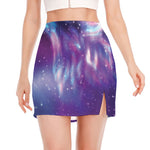 Galaxy Howling Wolf Spirit Print Side Slit Mini Skirt