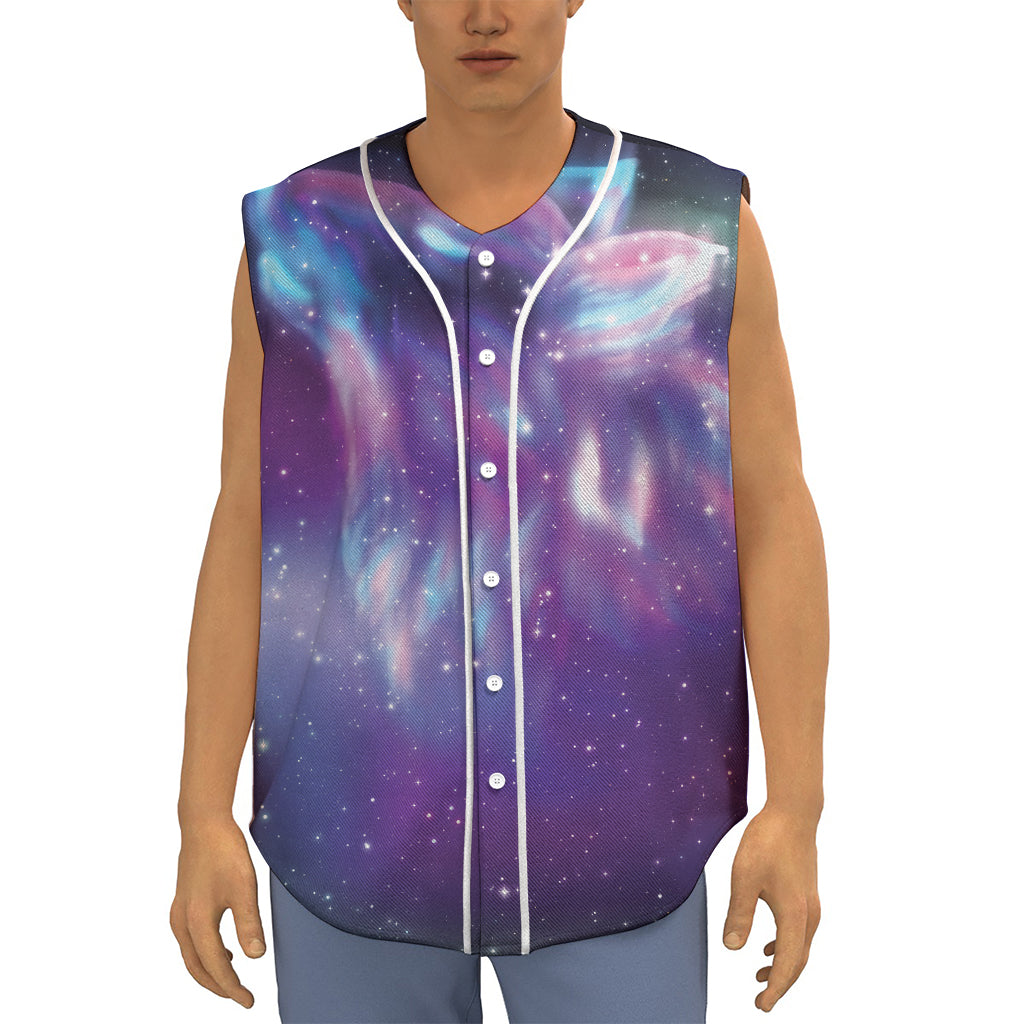 Galaxy Howling Wolf Spirit Print Sleeveless Baseball Jersey