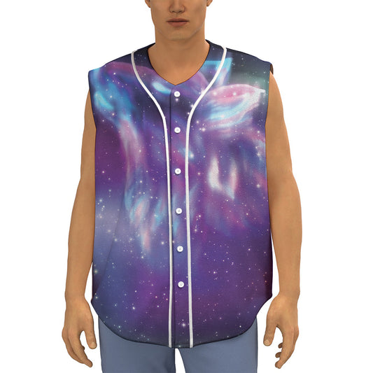 Galaxy Howling Wolf Spirit Print Sleeveless Baseball Jersey