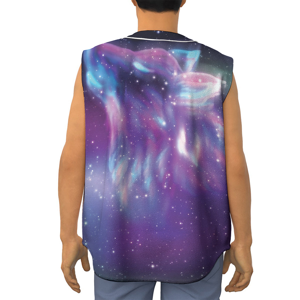Galaxy Howling Wolf Spirit Print Sleeveless Baseball Jersey