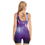 Galaxy Howling Wolf Spirit Print Sleeveless One Piece Swimsuit