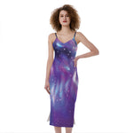 Galaxy Howling Wolf Spirit Print Slim Fit Midi Cami Dress