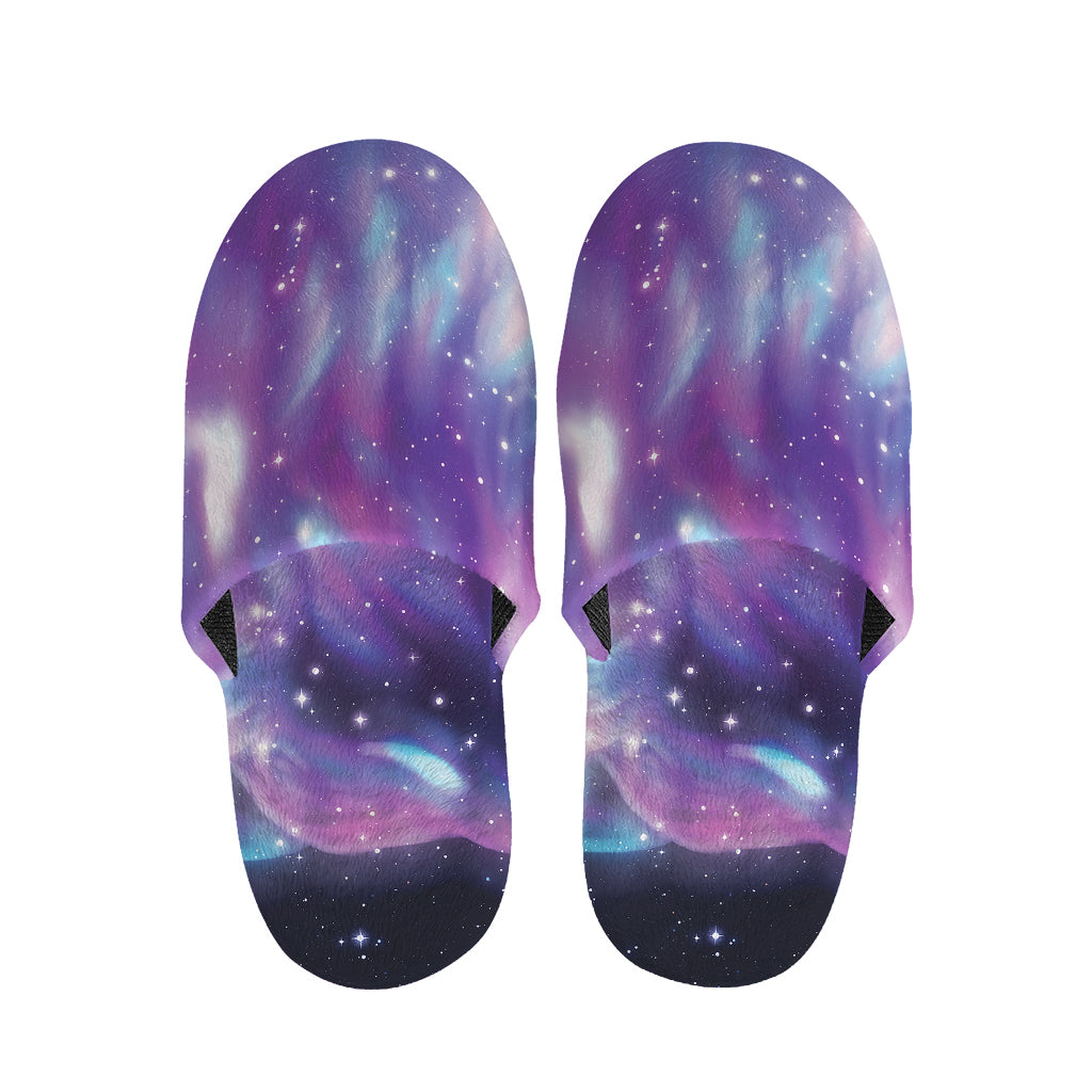 Galaxy Howling Wolf Spirit Print Slippers