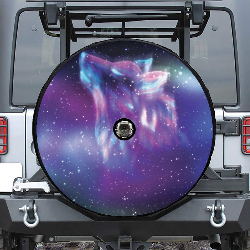 Galaxy Howling Wolf Spirit Print Tire Cover With Camera Hole