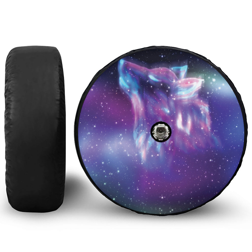 Galaxy Howling Wolf Spirit Print Tire Cover With Camera Hole