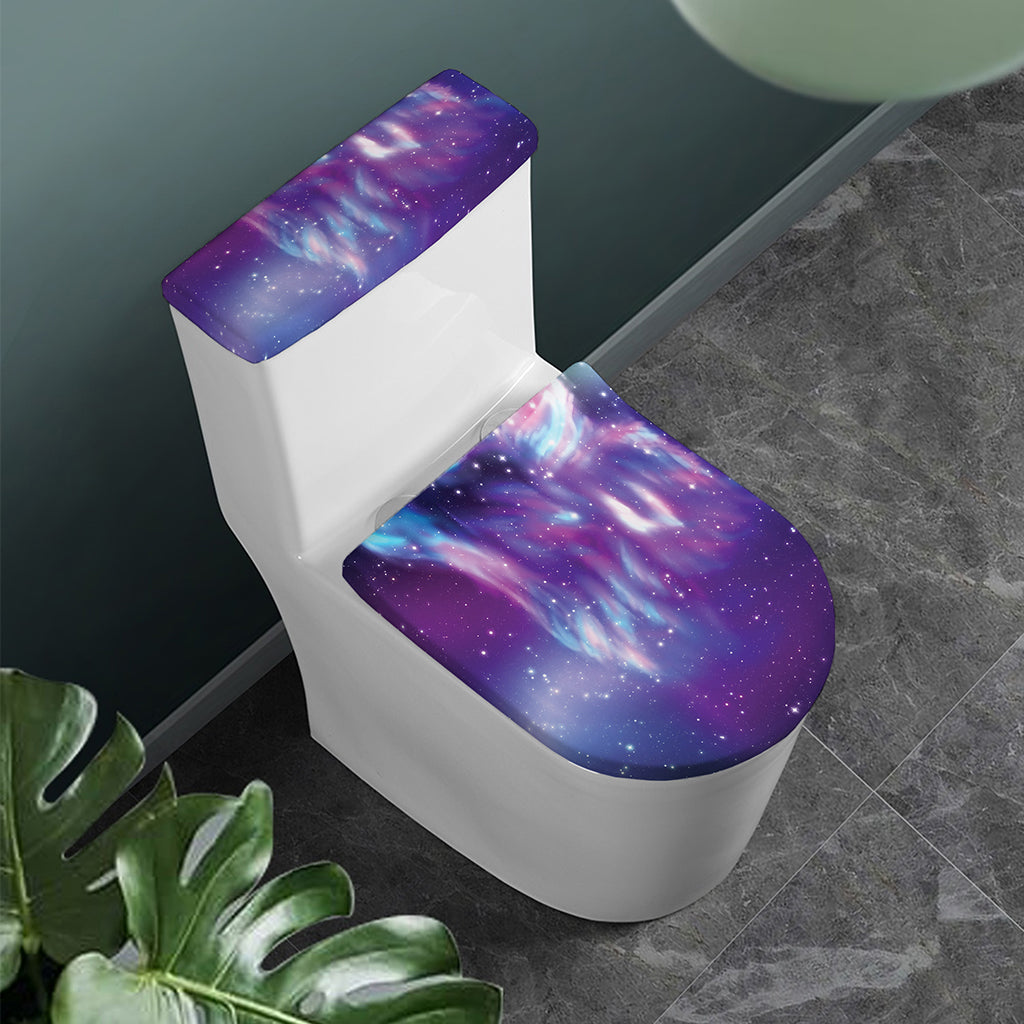 Galaxy Howling Wolf Spirit Print Toilet Lid And Tank Cover Set