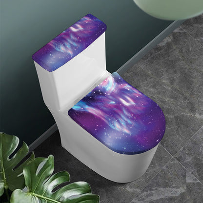 Galaxy Howling Wolf Spirit Print Toilet Lid And Tank Cover Set