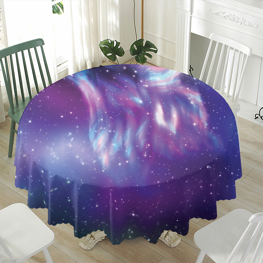 Galaxy Howling Wolf Spirit Print Waterproof Round Tablecloth
