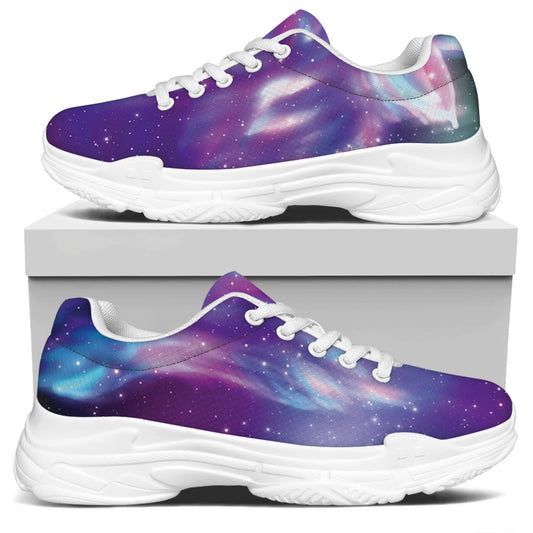 Galaxy Howling Wolf Spirit Print White Chunky Shoes