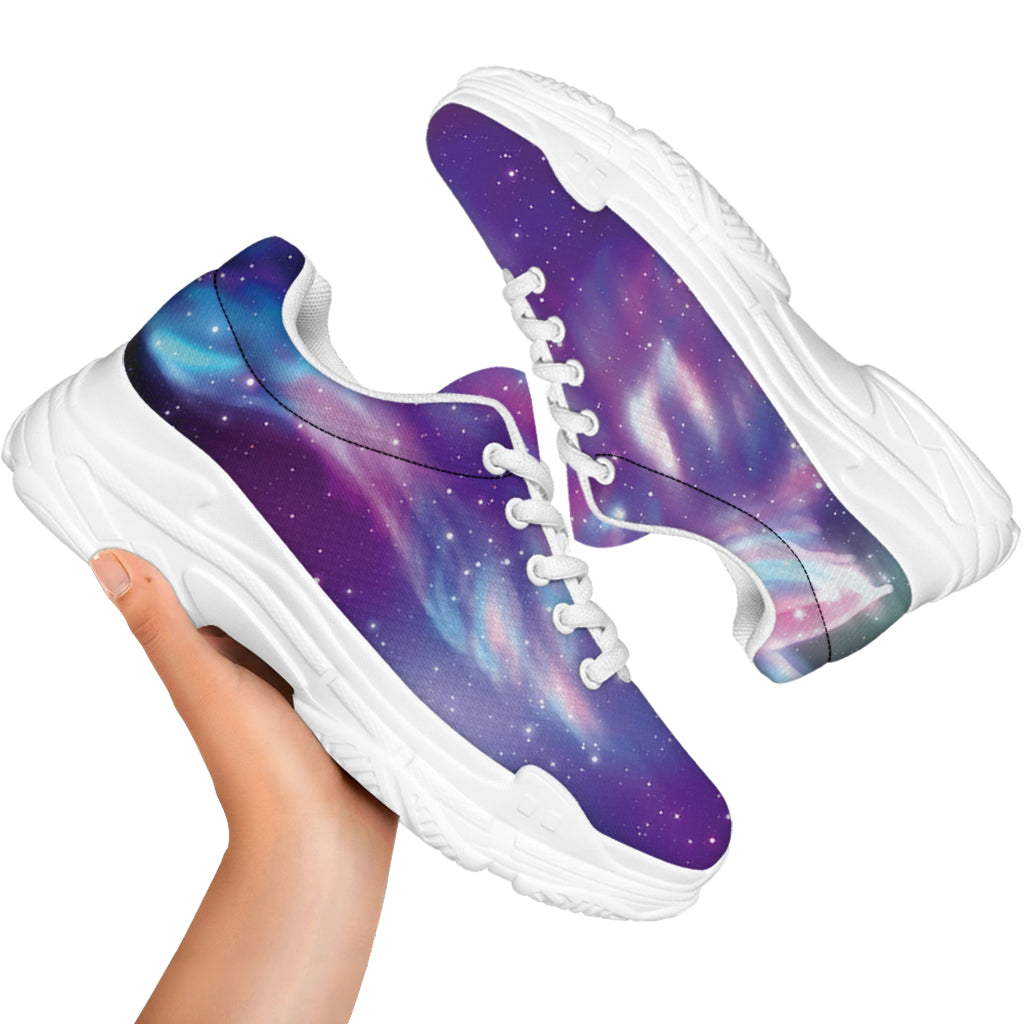 Galaxy Howling Wolf Spirit Print White Chunky Shoes
