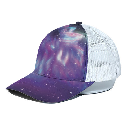 Galaxy Howling Wolf Spirit Print White Mesh Trucker Cap