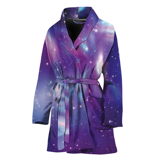 Galaxy Howling Wolf Spirit Print Women's Bathrobe