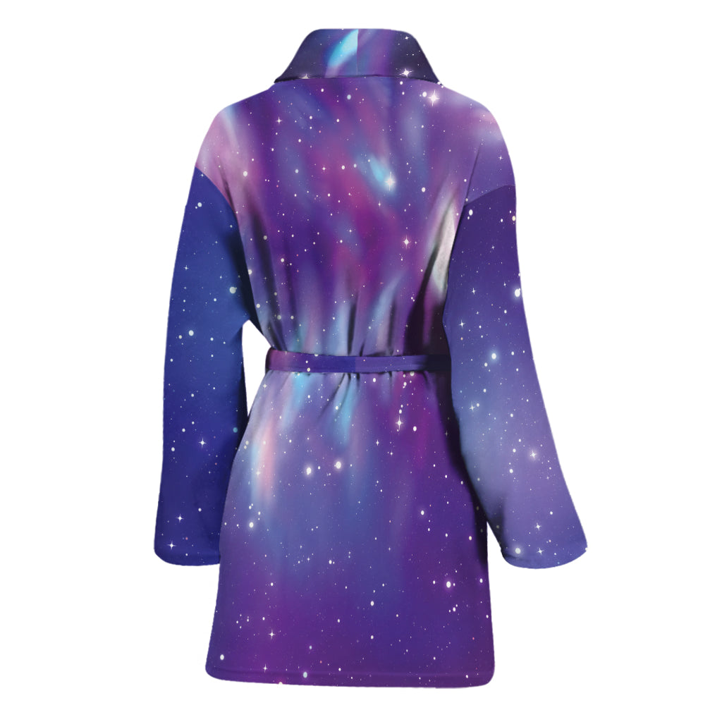 Galaxy Howling Wolf Spirit Print Women's Bathrobe