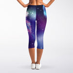 Galaxy Howling Wolf Spirit Print Women's Capri Leggings