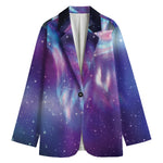Galaxy Howling Wolf Spirit Print Women's Cotton Blazer