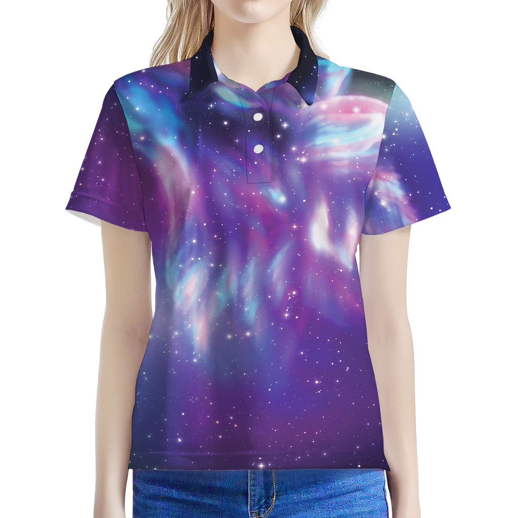 Galaxy Howling Wolf Spirit Print Women's Polo Shirt