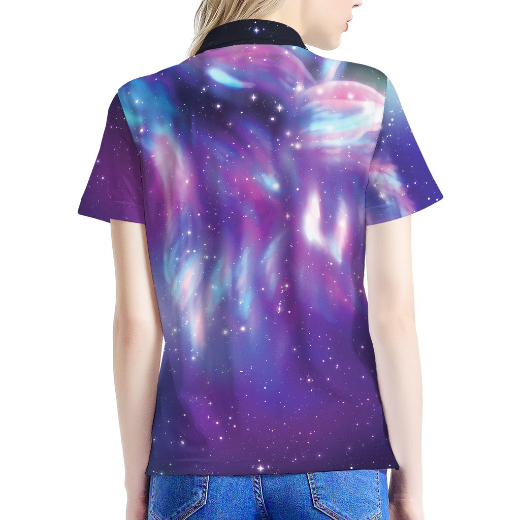 Galaxy Howling Wolf Spirit Print Women's Polo Shirt