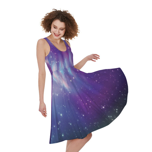 Galaxy Howling Wolf Spirit Print Women's Sleeveless Dress