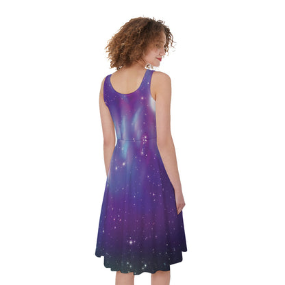 Galaxy Howling Wolf Spirit Print Women's Sleeveless Dress