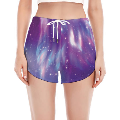 Galaxy Howling Wolf Spirit Print Women's Split Running Shorts