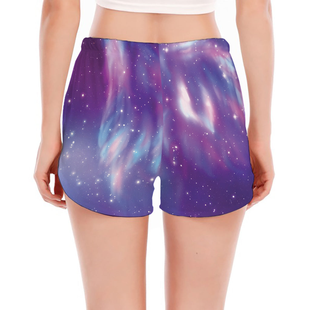 Galaxy Howling Wolf Spirit Print Women's Split Running Shorts