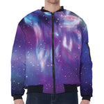 Galaxy Howling Wolf Spirit Print Zip Sleeve Bomber Jacket