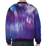 Galaxy Howling Wolf Spirit Print Zip Sleeve Bomber Jacket