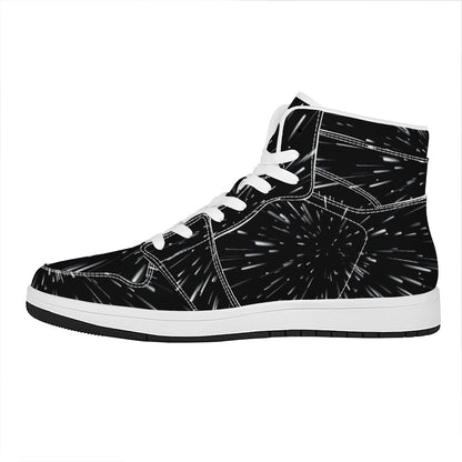 Galaxy Hyperspace Print High Top Leather Sneakers