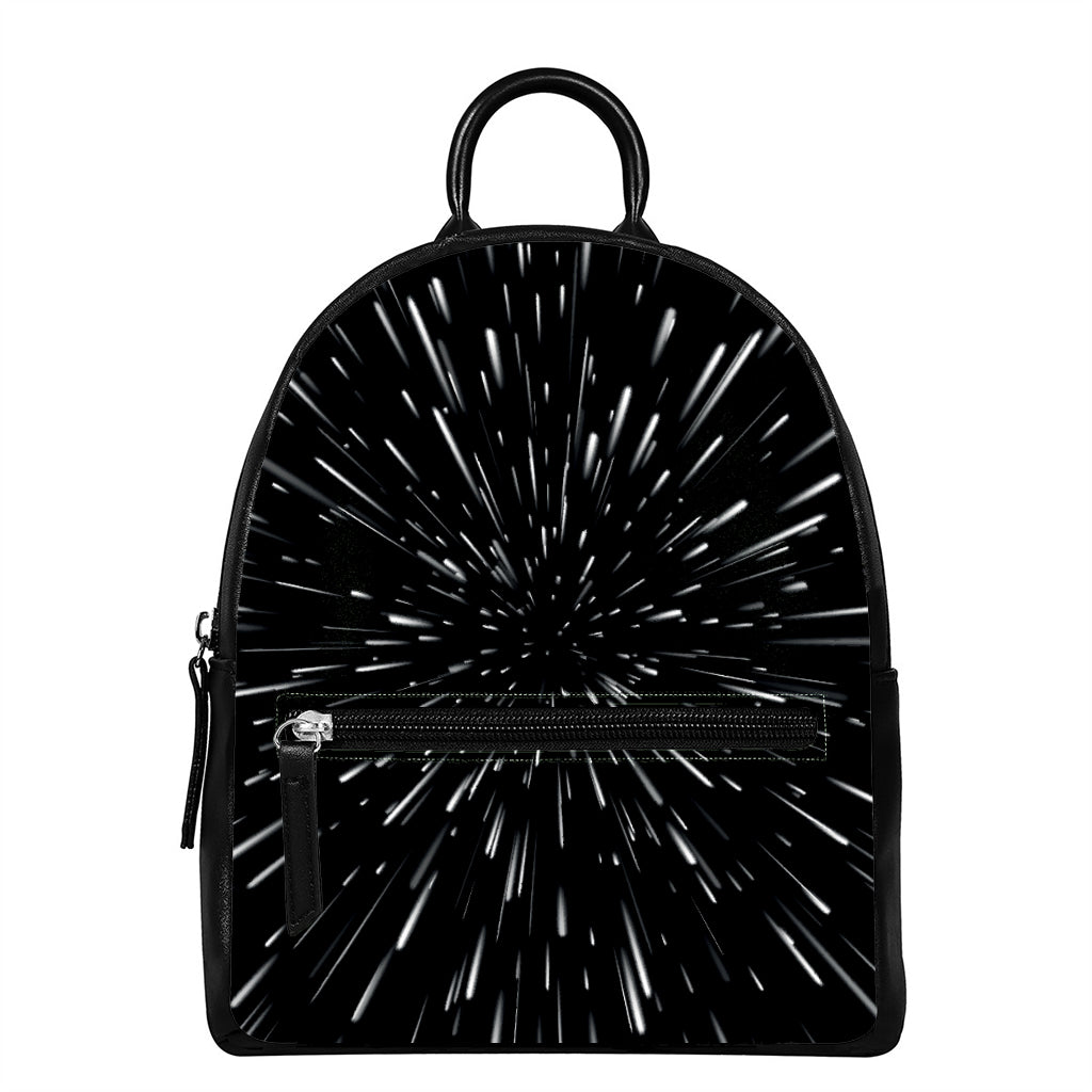 Galaxy Hyperspace Print Leather Backpack