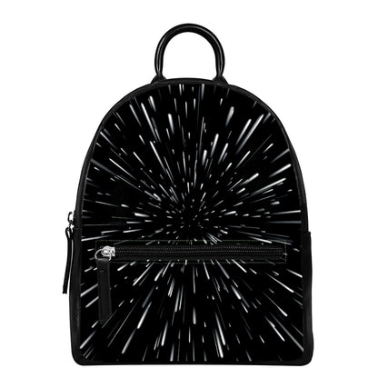 Galaxy Hyperspace Print Leather Backpack