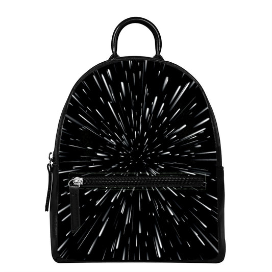 Galaxy Hyperspace Print Leather Backpack