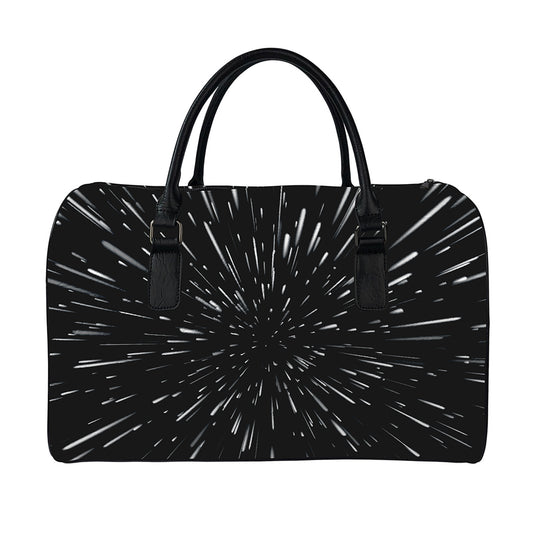 Galaxy Hyperspace Print Leather Duffle Bag
