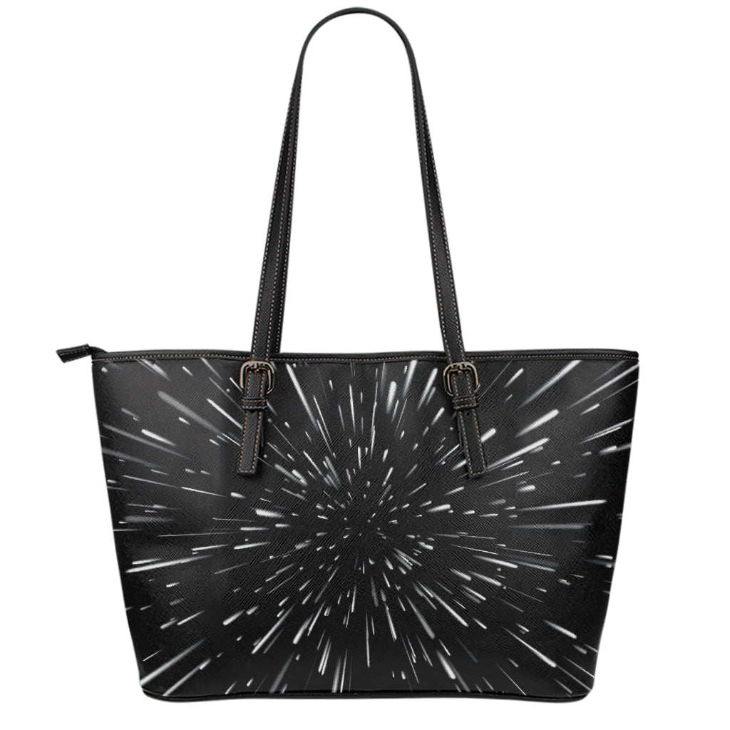 Galaxy Hyperspace Print Leather Tote Bag