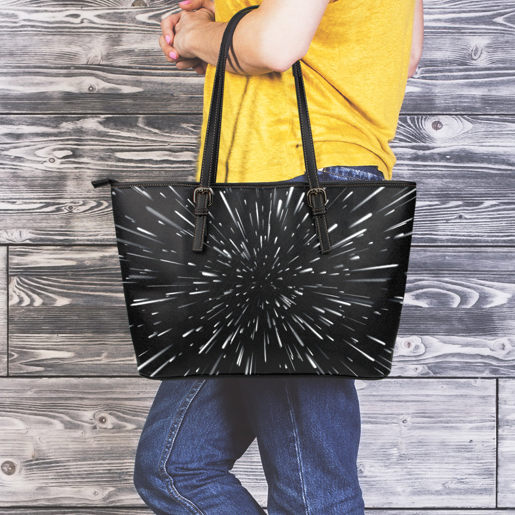 Galaxy Hyperspace Print Leather Tote Bag
