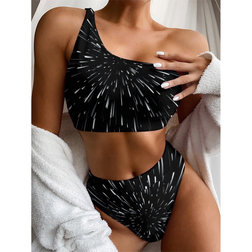 Galaxy Hyperspace Print One Shoulder Bikini Top