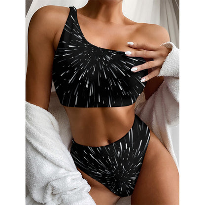 Galaxy Hyperspace Print One Shoulder Bikini Top