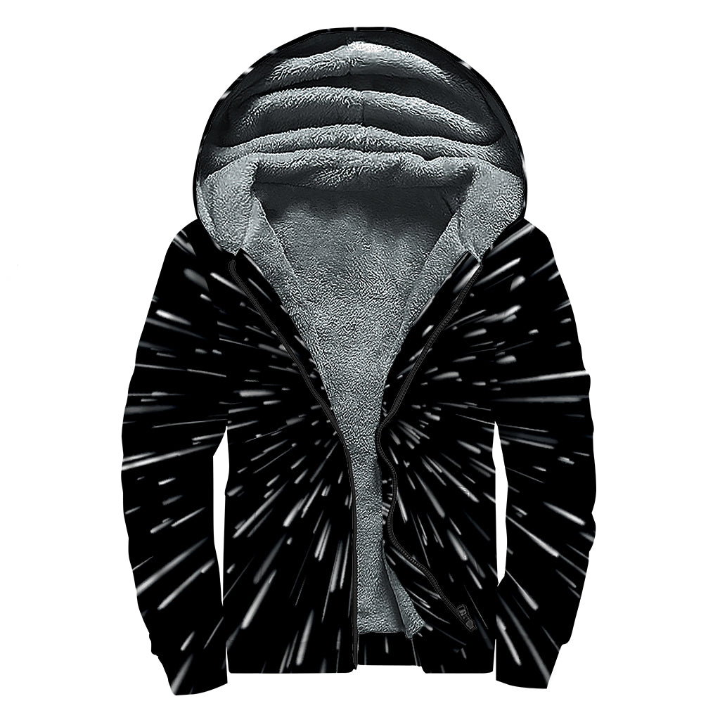 Galaxy Hyperspace Print Sherpa Lined Zip Up Hoodie