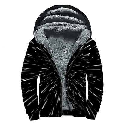 Galaxy Hyperspace Print Sherpa Lined Zip Up Hoodie