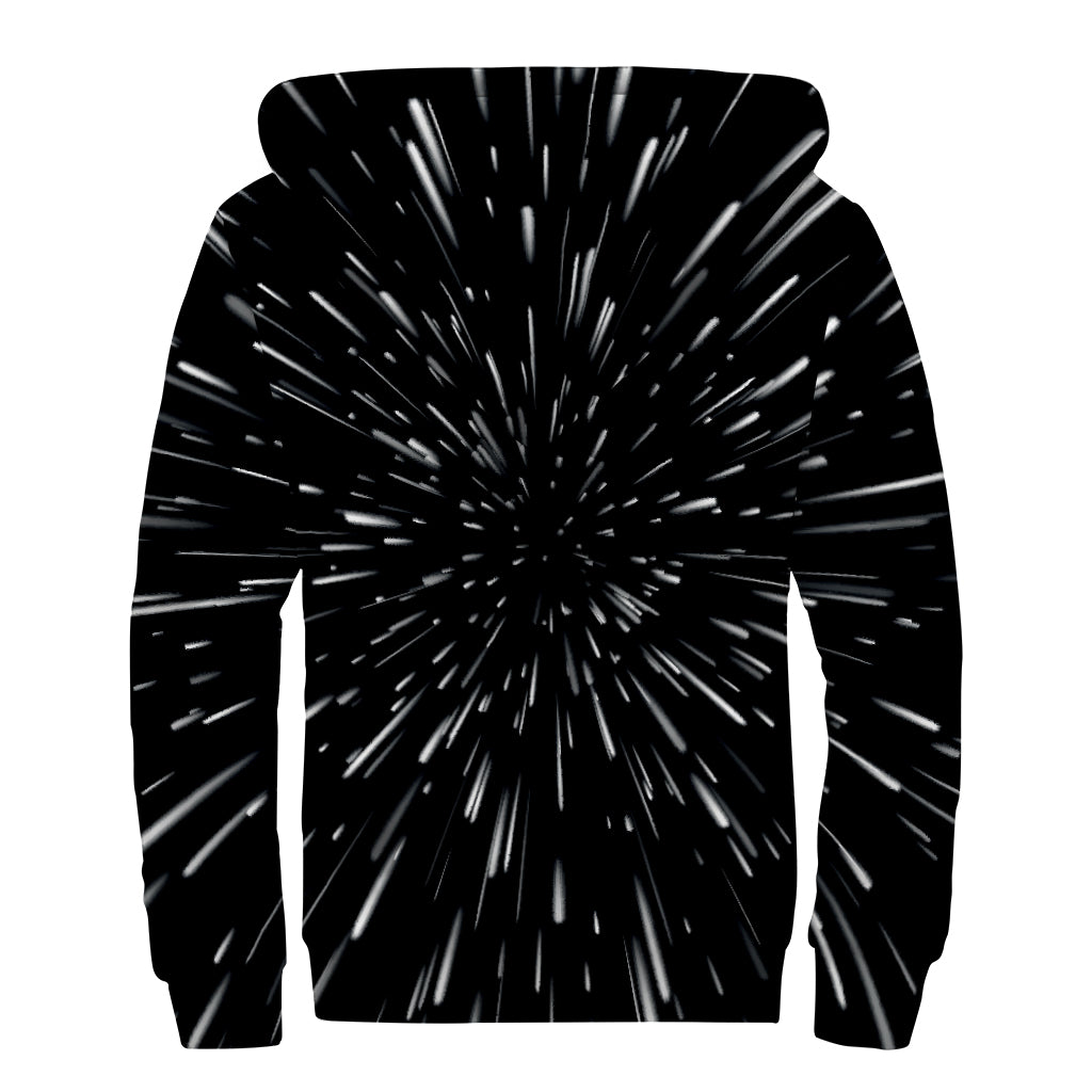 Galaxy Hyperspace Print Sherpa Lined Zip Up Hoodie