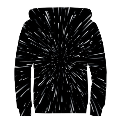 Galaxy Hyperspace Print Sherpa Lined Zip Up Hoodie