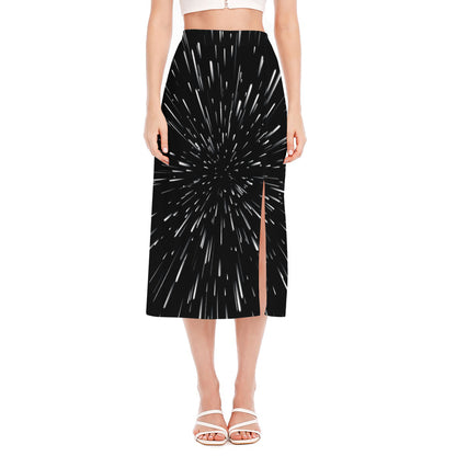 Galaxy Hyperspace Print Side Slit Midi Skirt