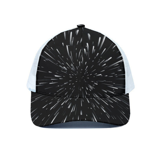 Galaxy Hyperspace Print White Mesh Trucker Cap
