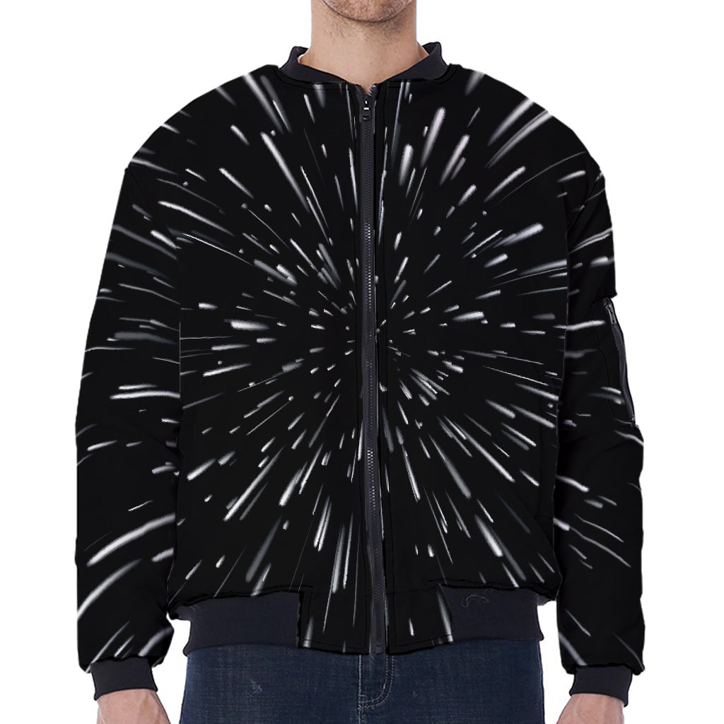 Galaxy Hyperspace Print Zip Sleeve Bomber Jacket