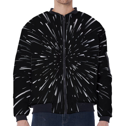 Galaxy Hyperspace Print Zip Sleeve Bomber Jacket