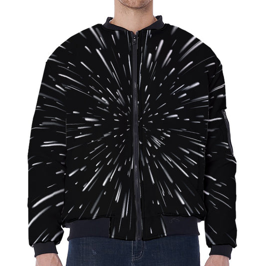 Galaxy Hyperspace Print Zip Sleeve Bomber Jacket