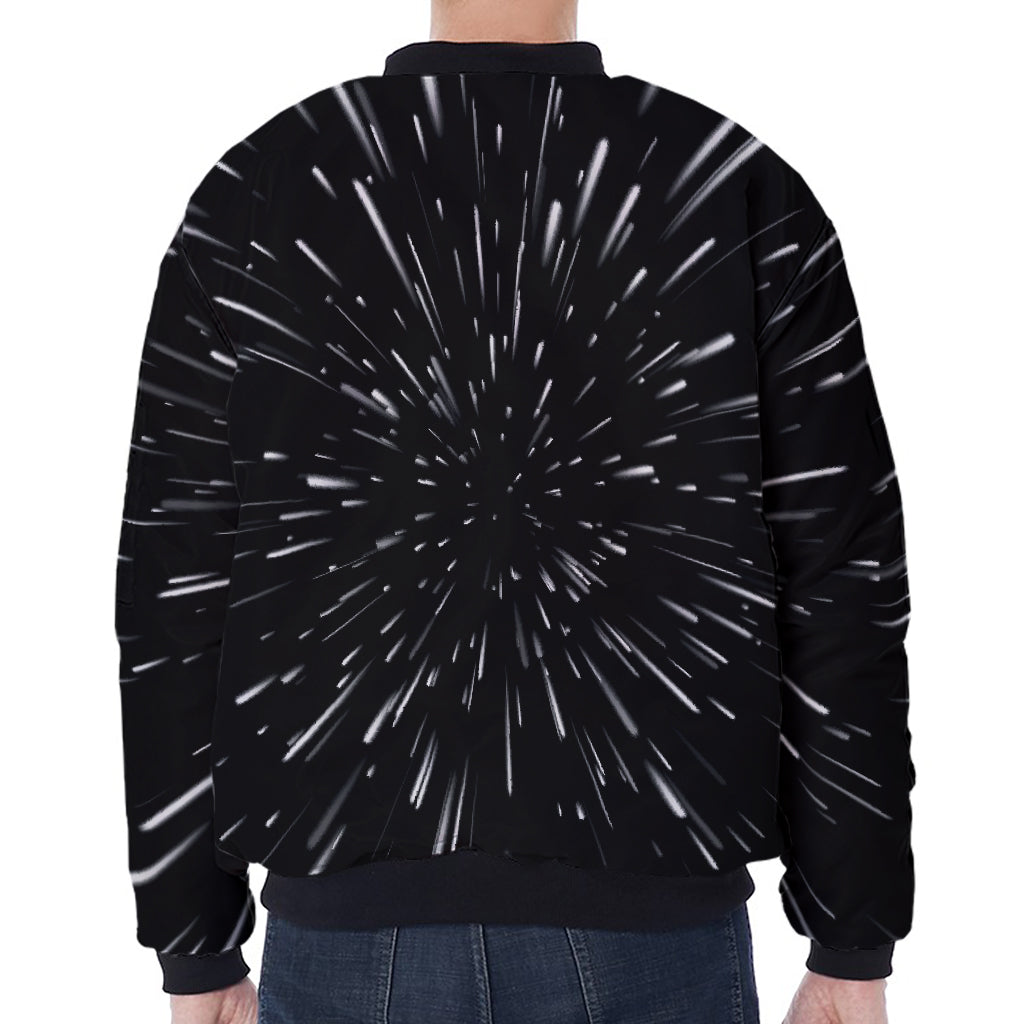Galaxy Hyperspace Print Zip Sleeve Bomber Jacket