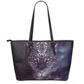 Galaxy Jaguar Print Leather Tote Bag With Zipper