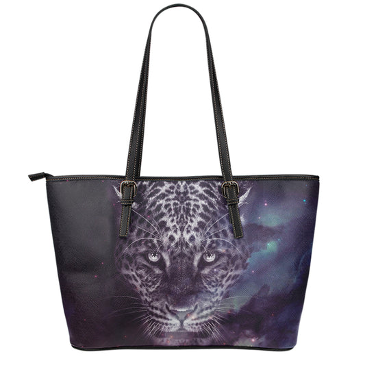Galaxy Jaguar Print Leather Tote Bag