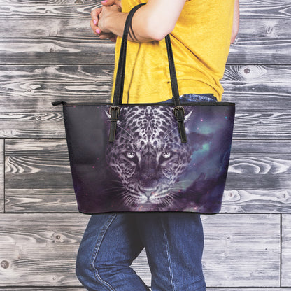 Galaxy Jaguar Print Leather Tote Bag
