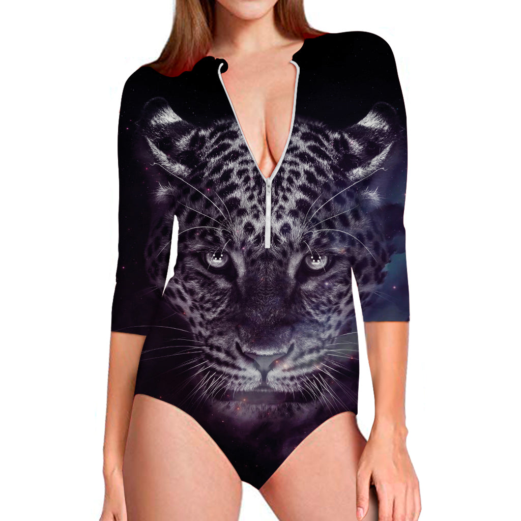 Galaxy Jaguar Print Long Sleeve Swimsuit
